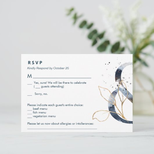Navy Gold Ampersand Suite RSVP Informatiekaartje (Staand voorkant)