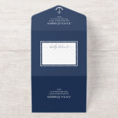 Navy Gold Anchor Nautical Wedding  All In One Uitnodiging (Buiten)