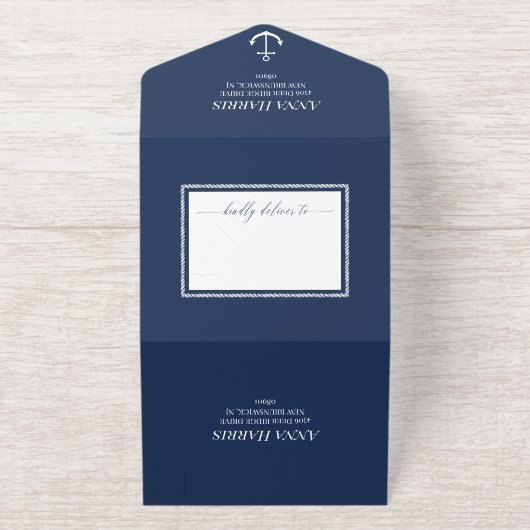 Navy Gold Anchor Nautical Wedding  All In One Uitnodiging (Buiten)