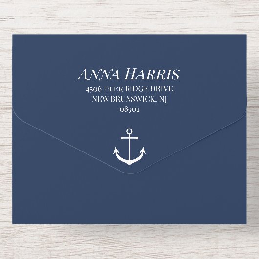 Navy Gold Anchor Nautical Wedding  All In One Uitnodiging (Achterzijde)