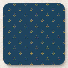 Navy Gold Anchor Pattern Bier Onderzetter
