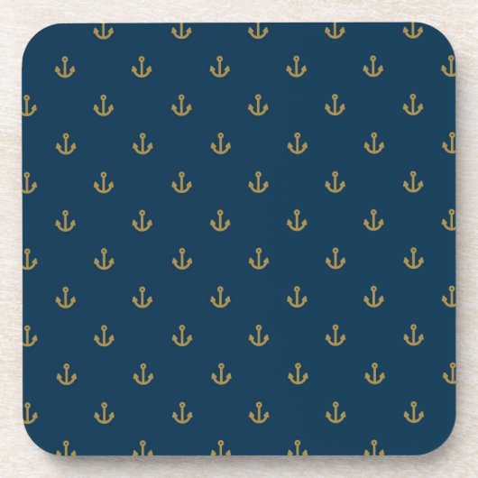 Navy Gold Anchor Pattern Bier Onderzetter (Voorkant)