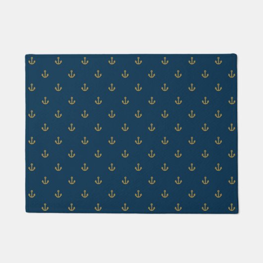 Navy Gold Anchor Pattern Deurmat (Voorkant)