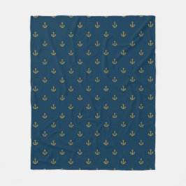 Navy Gold Anchor Pattern Fleece Deken
