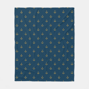 Navy Gold Anchor Pattern Fleece Deken