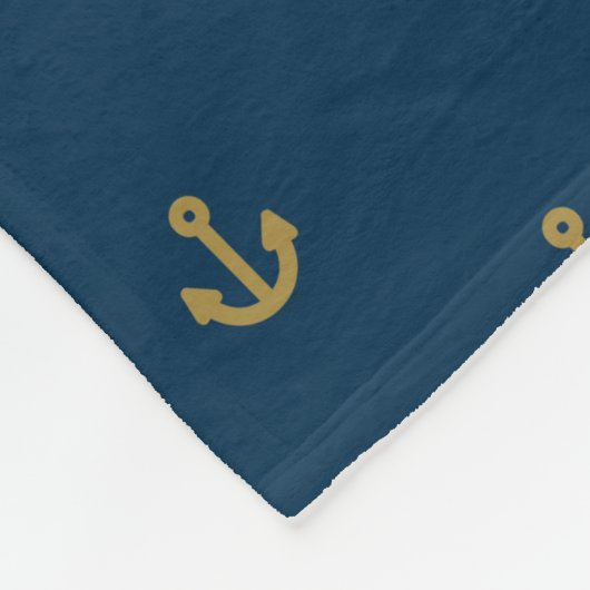 Navy Gold Anchor Pattern Fleece Deken (Hoek)