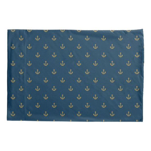 Navy Gold Anchor Pattern Kussensloop (Achterkant)
