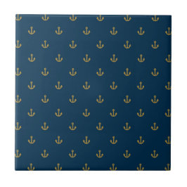 Navy Gold Anchor Pattern Tegeltje