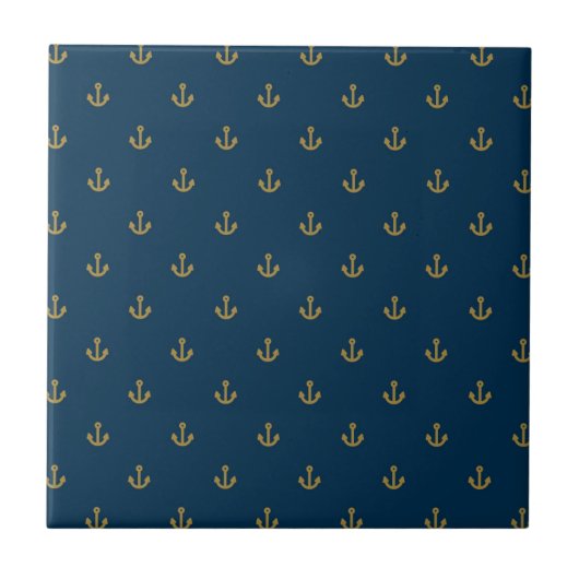 Navy Gold Anchor Pattern Tegeltje (Voorkant)