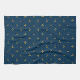 Navy Gold Anchor Pattern Theedoek