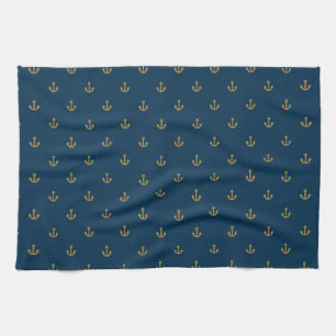 Navy Gold Anchor Pattern Theedoek