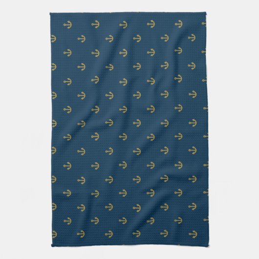 Navy Gold Anchor Pattern Theedoek (Verticaal)