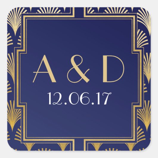 Navy & Gold Art Deco 1920's Ronde Stickers Label (Voorkant)