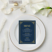 Navy Gold Art Deco 80th Birthday Dinner Party Menu