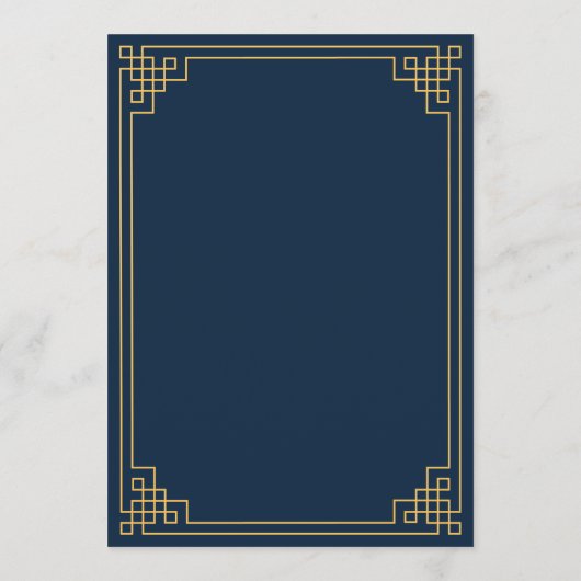 Navy Gold Art Deco 80th Birthday Dinner Party Menu (Achterkant)