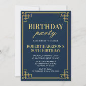 Navy Gold Art Deco 80th Birthday Party Invitation Kaart (Voorkant)
