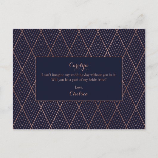 Navy Gold Art Deco - Aangepast gemaakt als eervol  Uitnodiging Briefkaart (Achterkant)