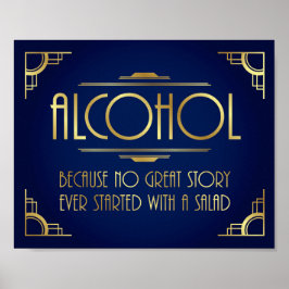 Navy Gold Art Deco ALCOHOL SALAD Quote Print