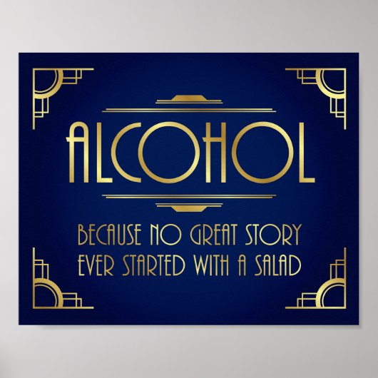 Navy Gold Art Deco ALCOHOL SALAD Quote Print (Voorkant)