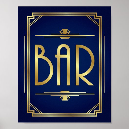 Navy Gold Art Deco BAR Print (Voorkant)