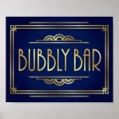 Navy Gold Art Deco BUBBLY BAR Sign Print (Voorkant)