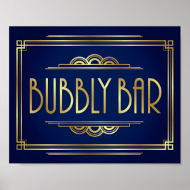 Navy Gold Art Deco BUBBLY BAR Sign Print