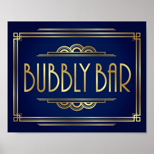 Navy Gold Art Deco BUBBLY BAR Sign Print (Voorkant)