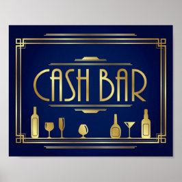 Navy Gold Art Deco CASH BAR Print