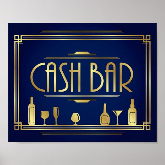 Navy Gold Art Deco CASH BAR Print (Voorkant)
