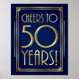 Navy Gold Art Deco CHEERS TOT 50 JAAR Sign Print