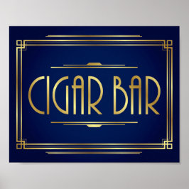 Navy Gold Art Deco CIGAR BAR Print