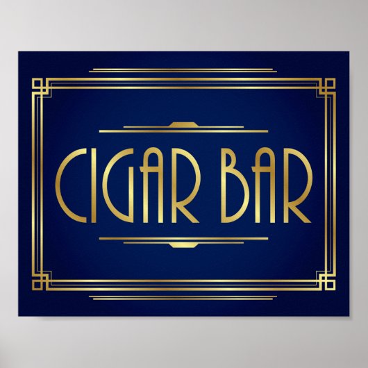 Navy Gold Art Deco CIGAR BAR Print (Voorkant)