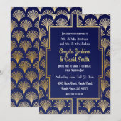 Navy & Gold Art Deco Fan Gatsby Wedding uit 1920 Kaart (Voorkant / Achterkant)