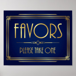 Navy Gold Art Deco FAVOREN maken één gebarentafdru Poster