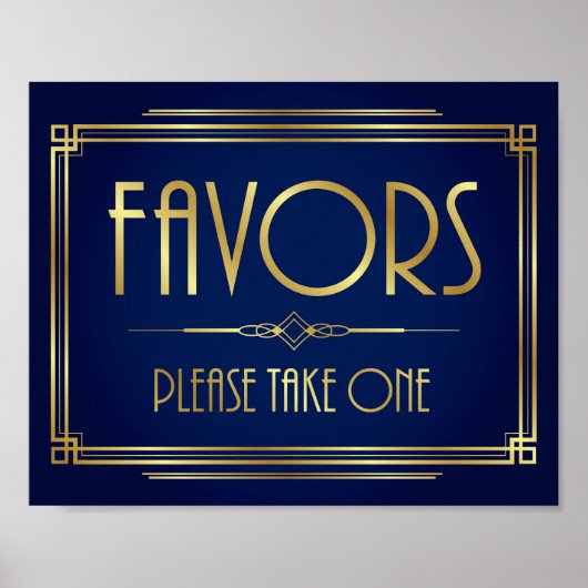 Navy Gold Art Deco FAVOREN maken één gebarentafdru Poster (Voorkant)