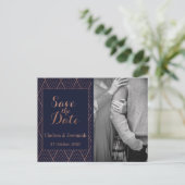 Navy Gold Art Deco Foto Save the Date Briefkaart (Staand voorkant)