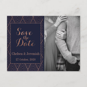 Navy Gold Art Deco Foto Save the Date Briefkaart