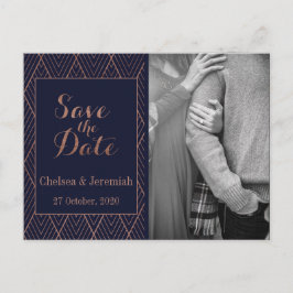 Navy Gold Art Deco Foto Save the Date Briefkaart