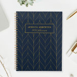 Navy Gold Art Deco Leaf - gepersonaliseerde planne Planner<br><div class="desc">Aangepast ontworpen,  gepersonaliseerde planner met modern en elegant gouden bladeren,  kunstdecopatroonontwerp. Personaliseer u met jouw naam voor een modern en stijlvol plannernotitieboek.</div>