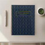 Navy Gold Art Deco Leaf - gepersonaliseerde planne Planner<br><div class="desc">Aangepast ontworpen,  gepersonaliseerde planner met modern en elegant gouden bladeren,  kunstdecopatroonontwerp. Personaliseer u met jouw naam voor een modern en stijlvol plannernotitieboek.</div>