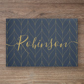 Navy Gold Art Deco Leaf Persoonlijke familienaam Deurmat