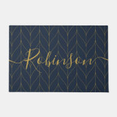 Navy Gold Art Deco Leaf Persoonlijke familienaam Deurmat (Voorkant)
