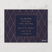 Navy Gold Art Deco Pattern Save the Date Briefkaar Briefkaart (Achterkant)