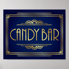 Navy Gold Art Deco SNOEP BAR-teken afdrukken Poster