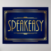 Navy Gold Art Deco SPEAKEASY Sign Print (Voorkant)