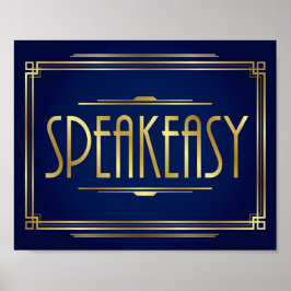 Navy Gold Art Deco SPEAKEASY Sign Print