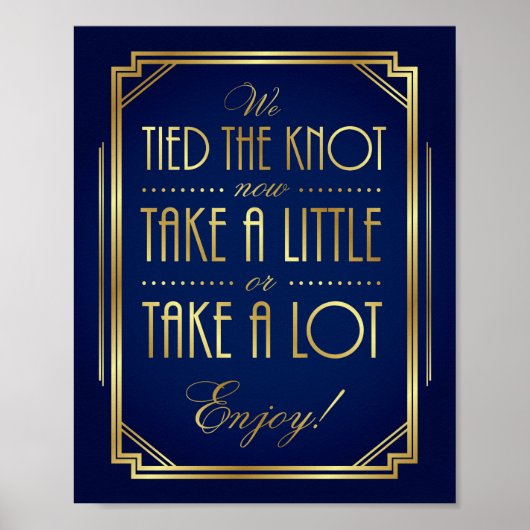 Navy Gold Art Deco WEDDING TREAT Sign Print (Voorkant)