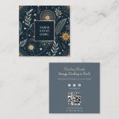 Navy & Gold Astrological Square Business Card Vierkante Visitekaartje (Voorkant / Achterkant)