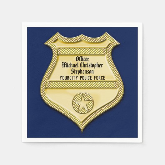Navy Gold Badge Police Graduation/Retirement Party Servet (Voorkant)