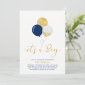 Navy & Gold-ballonnen | Het is een Jongen Baby sho Kaart (Staand voorkant)